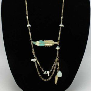 RUFF HEWN bohemian southwest style gold  feather necklace